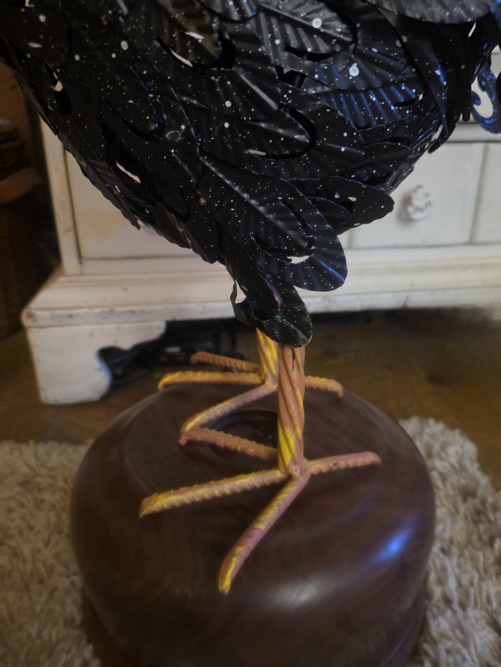 Large Black Metal Rooster Sculpture with Red Comb & d Intricate fabrication. - Picture 3 of 8